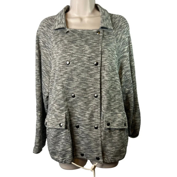 Anthro Guest Editor Gray Sweater Jacket Snap Closure Size Medium - Picture 1 of 14